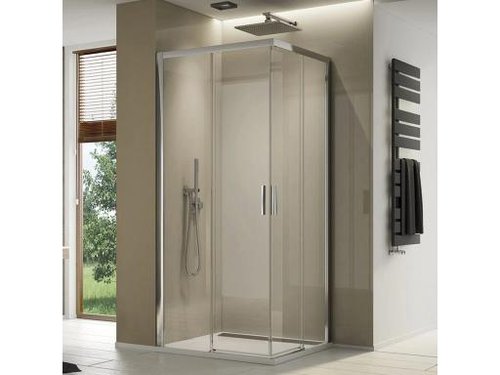 Dvoudílné posuvné dveře - levé / 1. strana rohového vstupu 1000mm, matný elox/čiré sklo