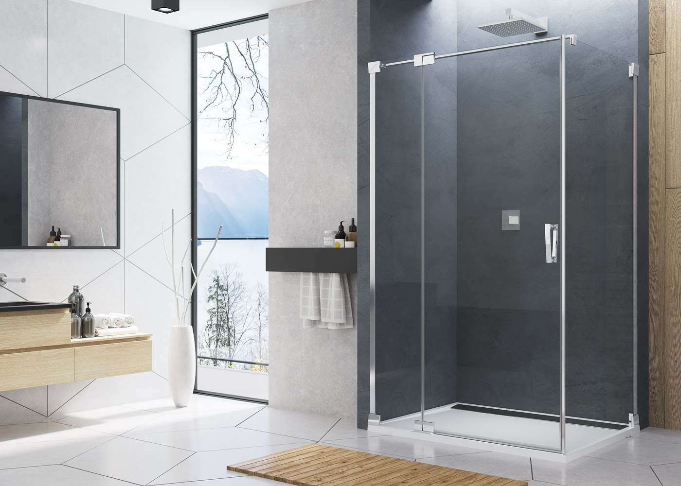 Sprchový kout Sanswiss čtvercový 100x100, aluchrom/čiré sklo, otvírání dovnitř i ven.