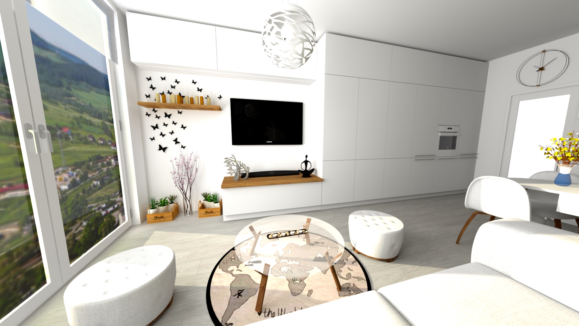 Kuchyň + obývací pokoj na míru lamino Alpská bílá